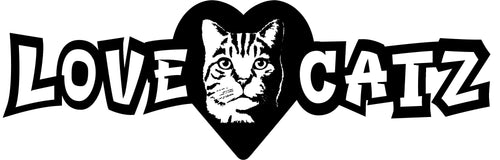 Logo with a cat face in a heart shape surrounded by 'LOVE CATZ' text.